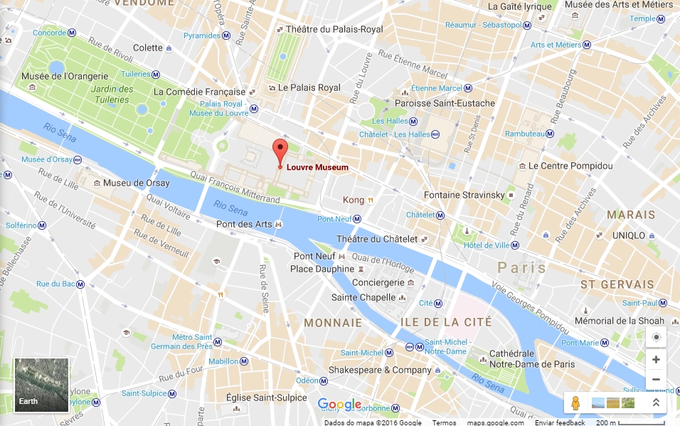 Mapa da localização do Museu do Louvre em Paris
