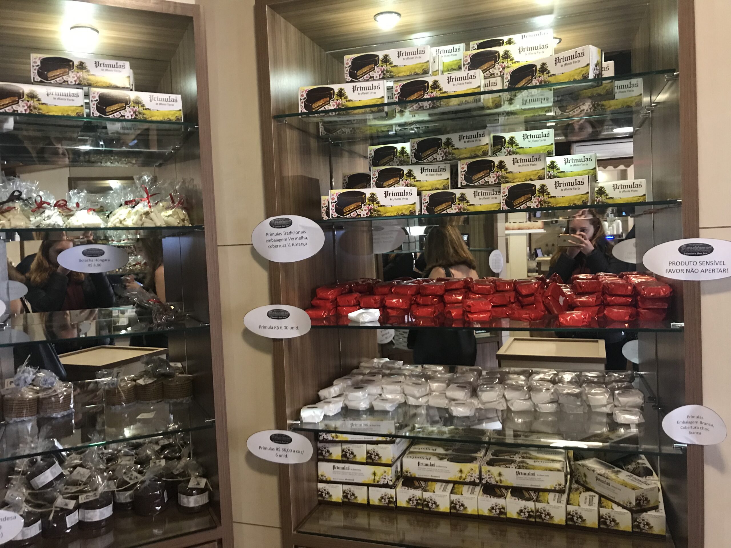 Prímulas na vitrine da Gressoney em Monte Verde